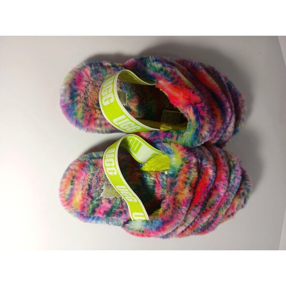 UGG Fluff Yeah Slide Slippers Women's Size 3 Multi Color Tie-Dye Faux Fur - Picture 7 of 7